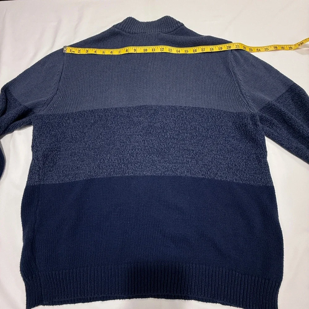 Grandpacore Minimalist‎ Two Tone Henley Knit Mock Neck Sweater Blue Men's XL